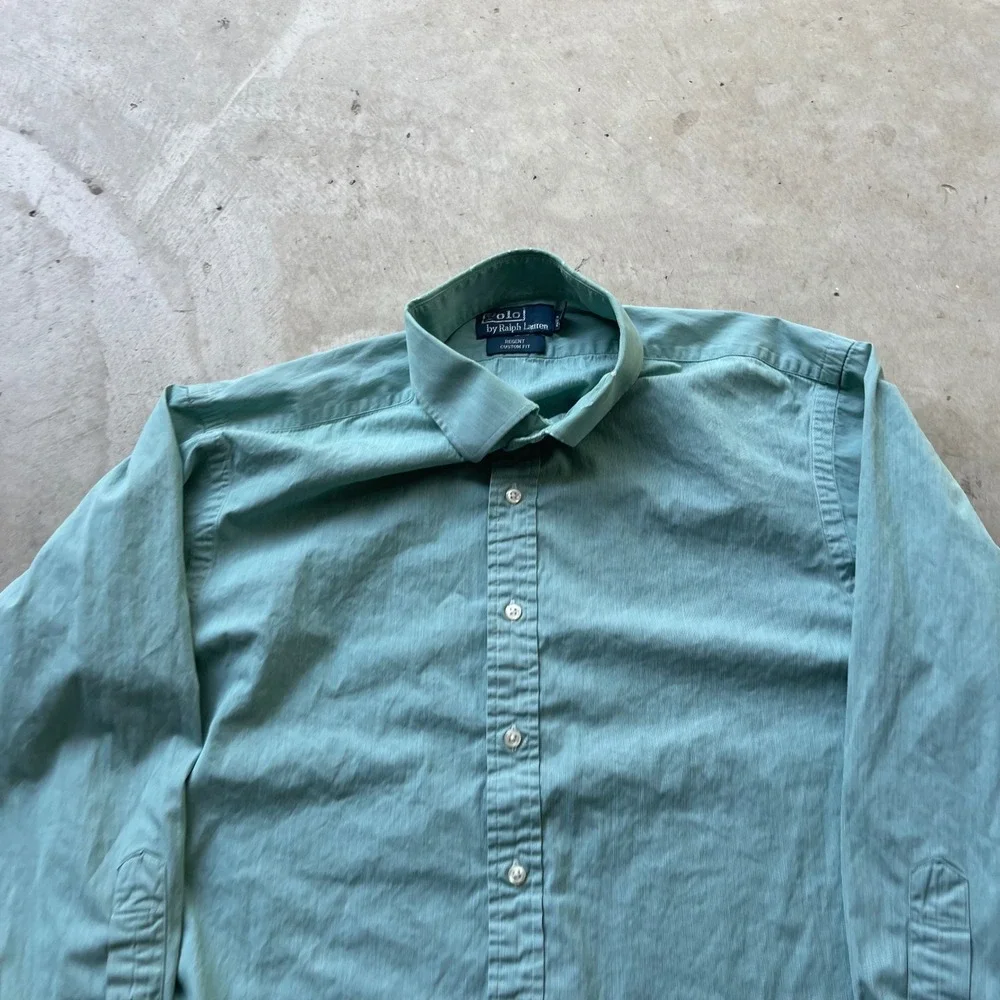 Polo Ralph Lauren Regent Custom Fit Button Down Shirt Teal Green Mens 17.5 32/33